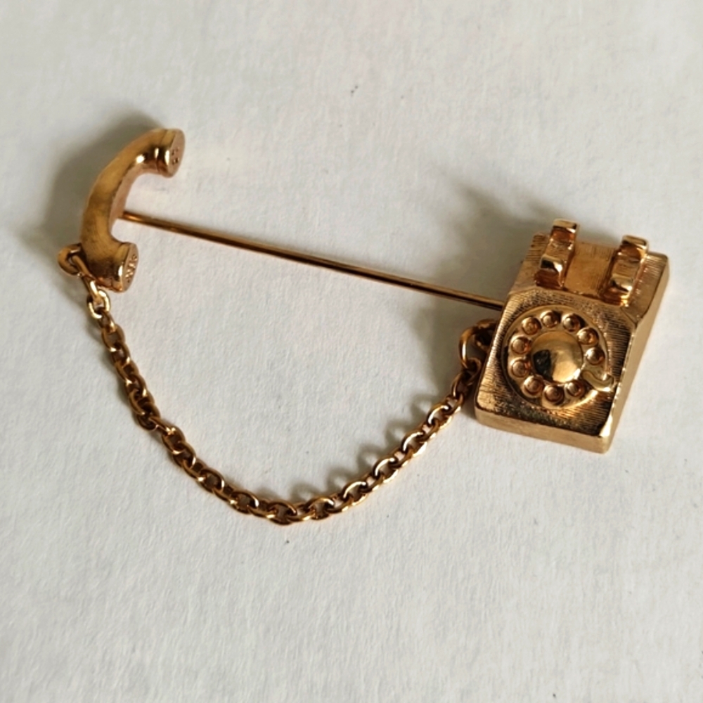 Vintage 80s Avon Gold Rotary Telephone Pin Brooch - Picture 5 of 6